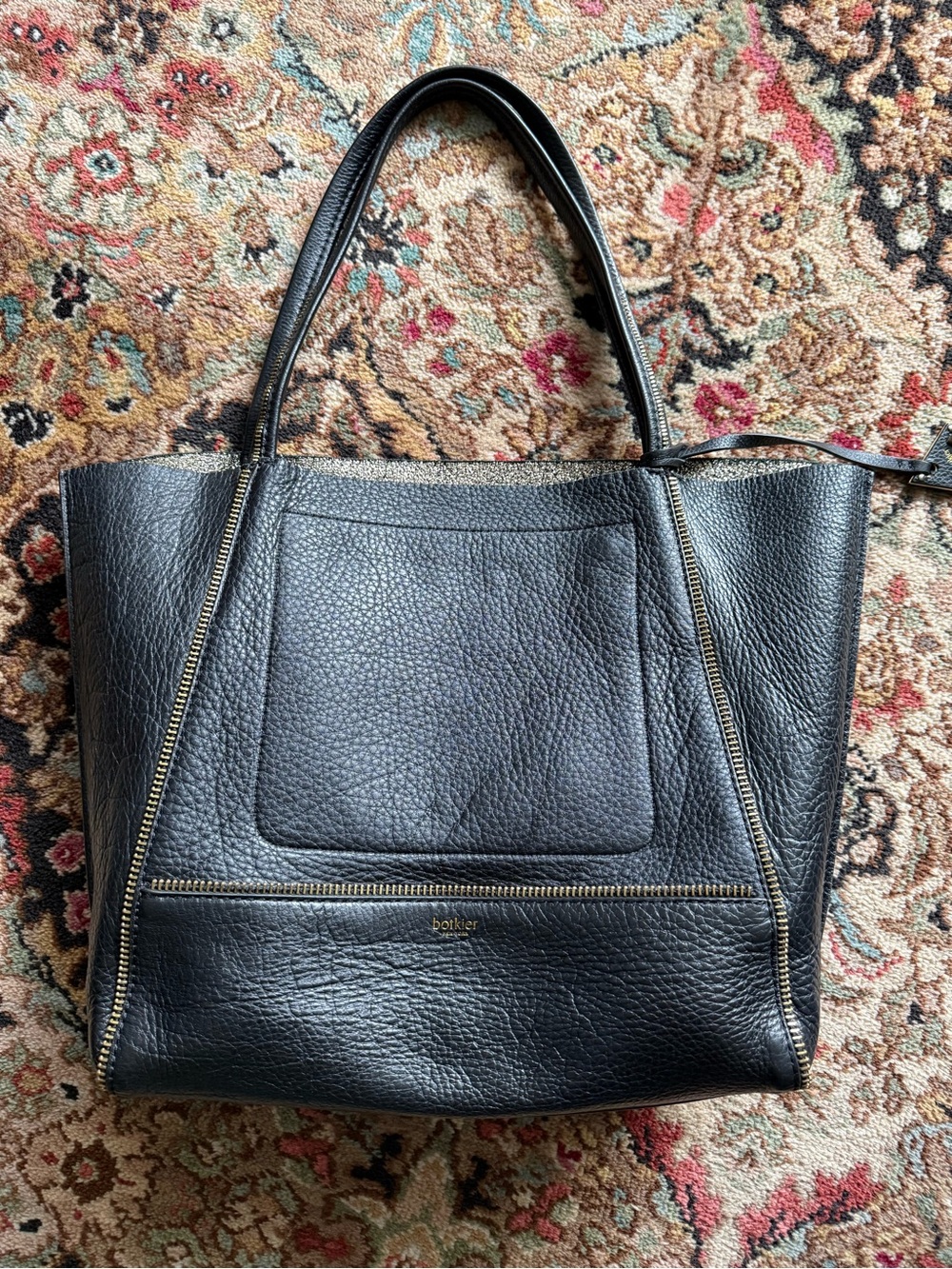 Botkier Black Pebbled Leather Tote with Gold Zippers